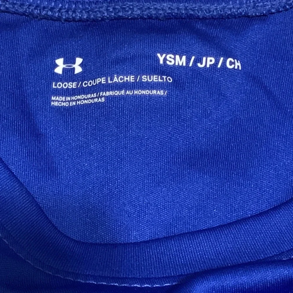 Boys Under Armour Short Sleeve‎ Blue Logo Shirt Size Small  EUC